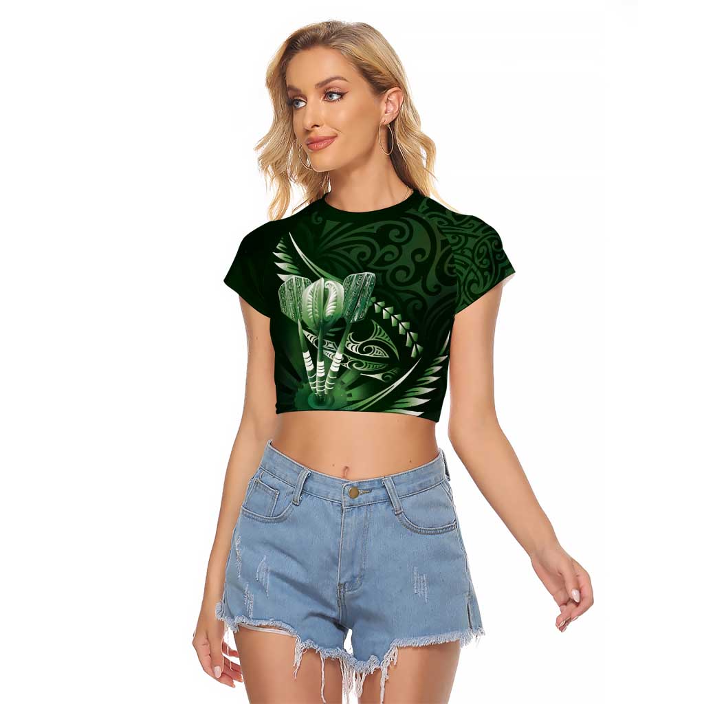 Personalised All Green New Zealand Darts Raglan Cropped T Shirt Aoteroa Fern Maori Galaxy Style
