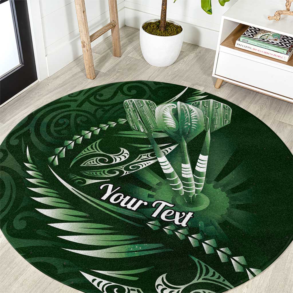 Personalised All Green New Zealand Darts Round Carpet Aoteroa Fern Maori Galaxy Style