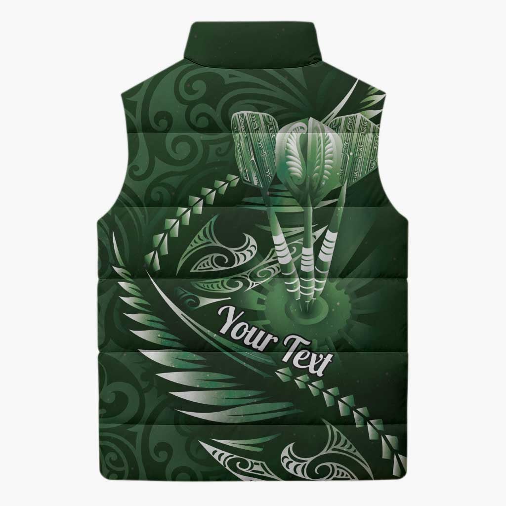 Personalised All Green New Zealand Darts Sleeveless Puffer Jacket Aoteroa Fern Maori Galaxy Style - Polynesian Pride
