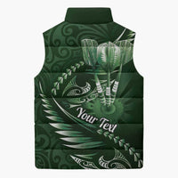 Personalised All Green New Zealand Darts Sleeveless Puffer Jacket Aoteroa Fern Maori Galaxy Style - Polynesian Pride