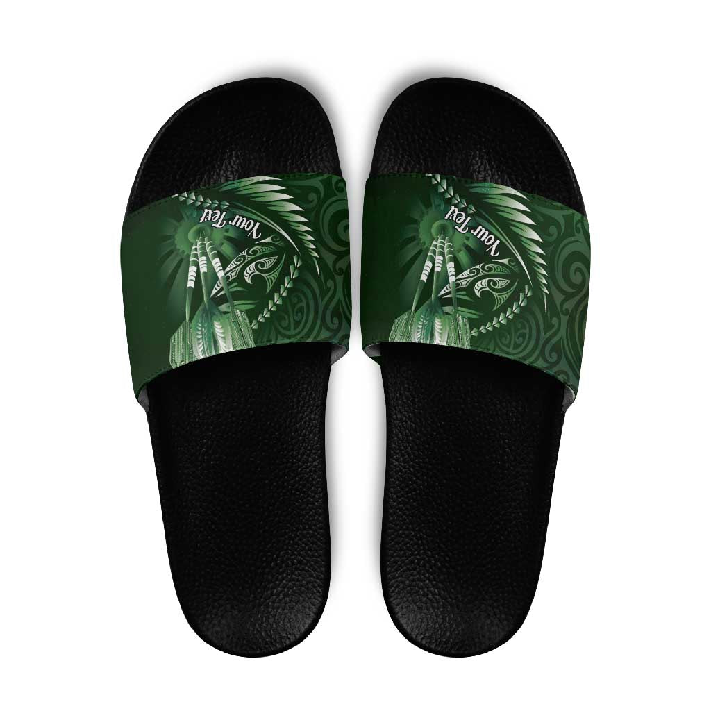 Personalised All Green New Zealand Darts Slide Sandals Aoteroa Fern Maori Galaxy Style - Polynesian Pride