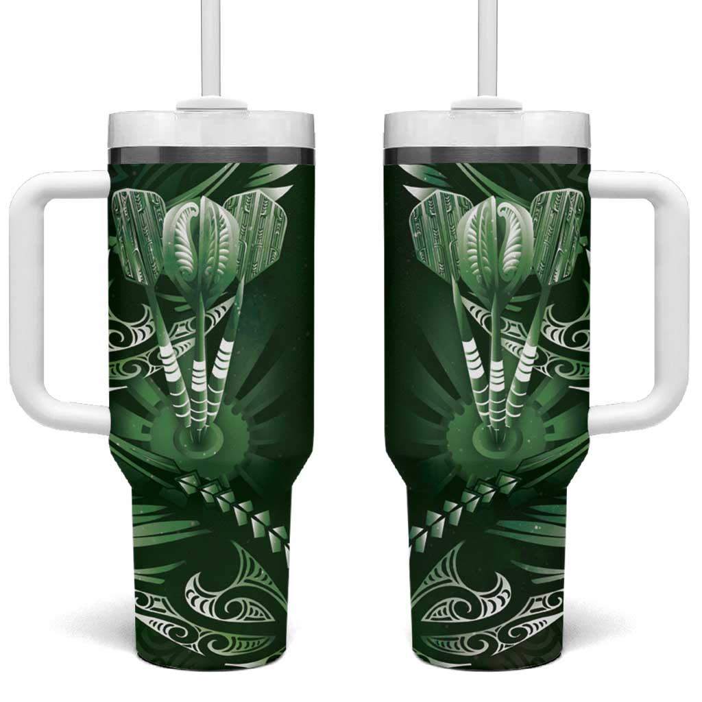 All Green New Zealand Darts Tumbler With Handle Aoteroa Fern Maori Galaxy Style