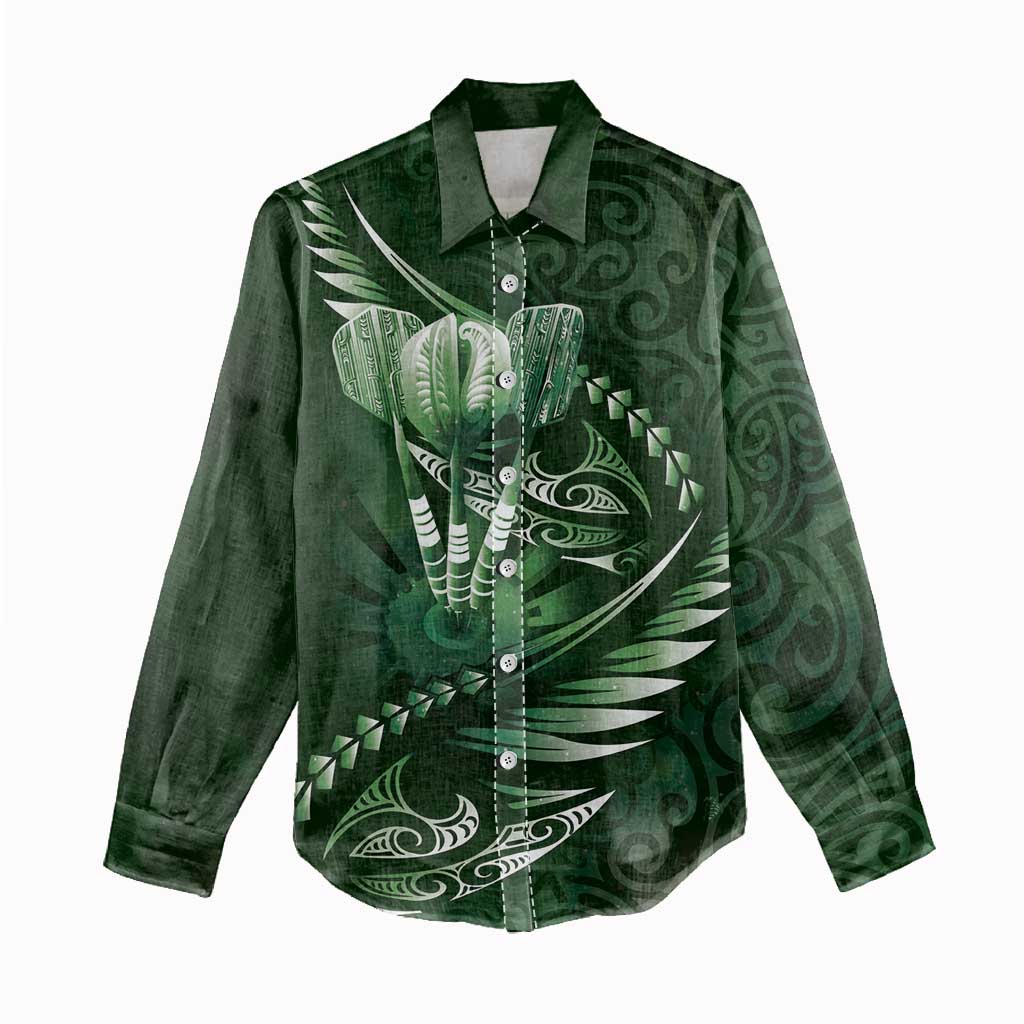Personalised All Green New Zealand Darts Women Casual Shirt Aoteroa Fern Maori Galaxy Style
