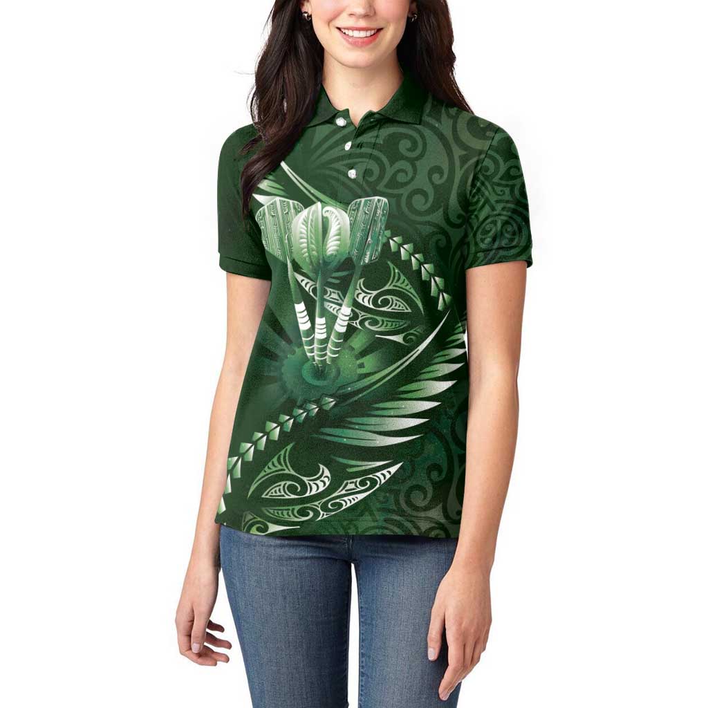 Personalised All Green New Zealand Darts Women Polo Shirt Aoteroa Fern Maori Galaxy Style