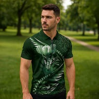 Personalised All Green New Zealand Darts Zipper Polo Shirt Aoteroa Fern Maori Galaxy Style - Polynesian Pride