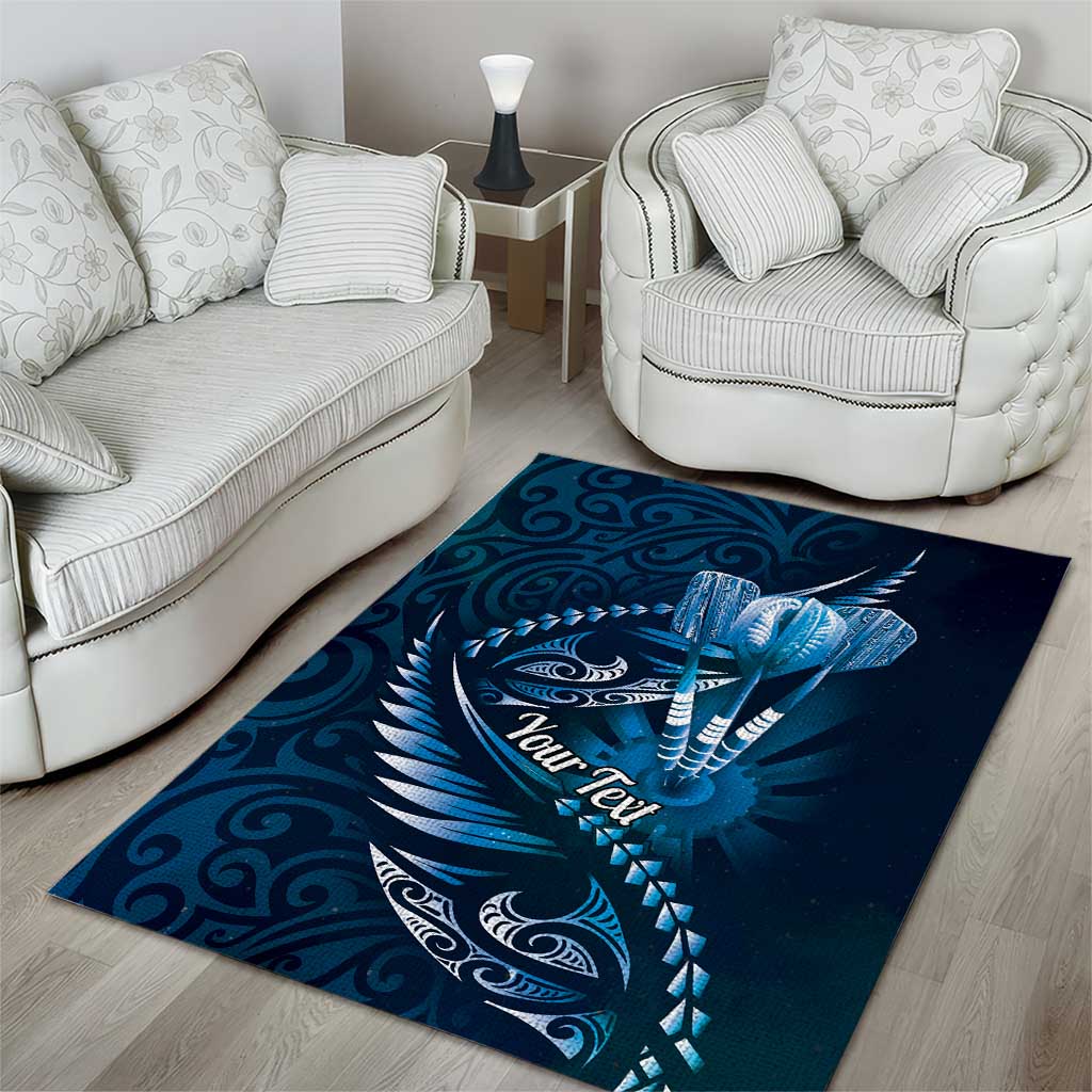 Personalised All Blue New Zealand Darts Area Rug Aoteroa Fern Maori Galaxy Style