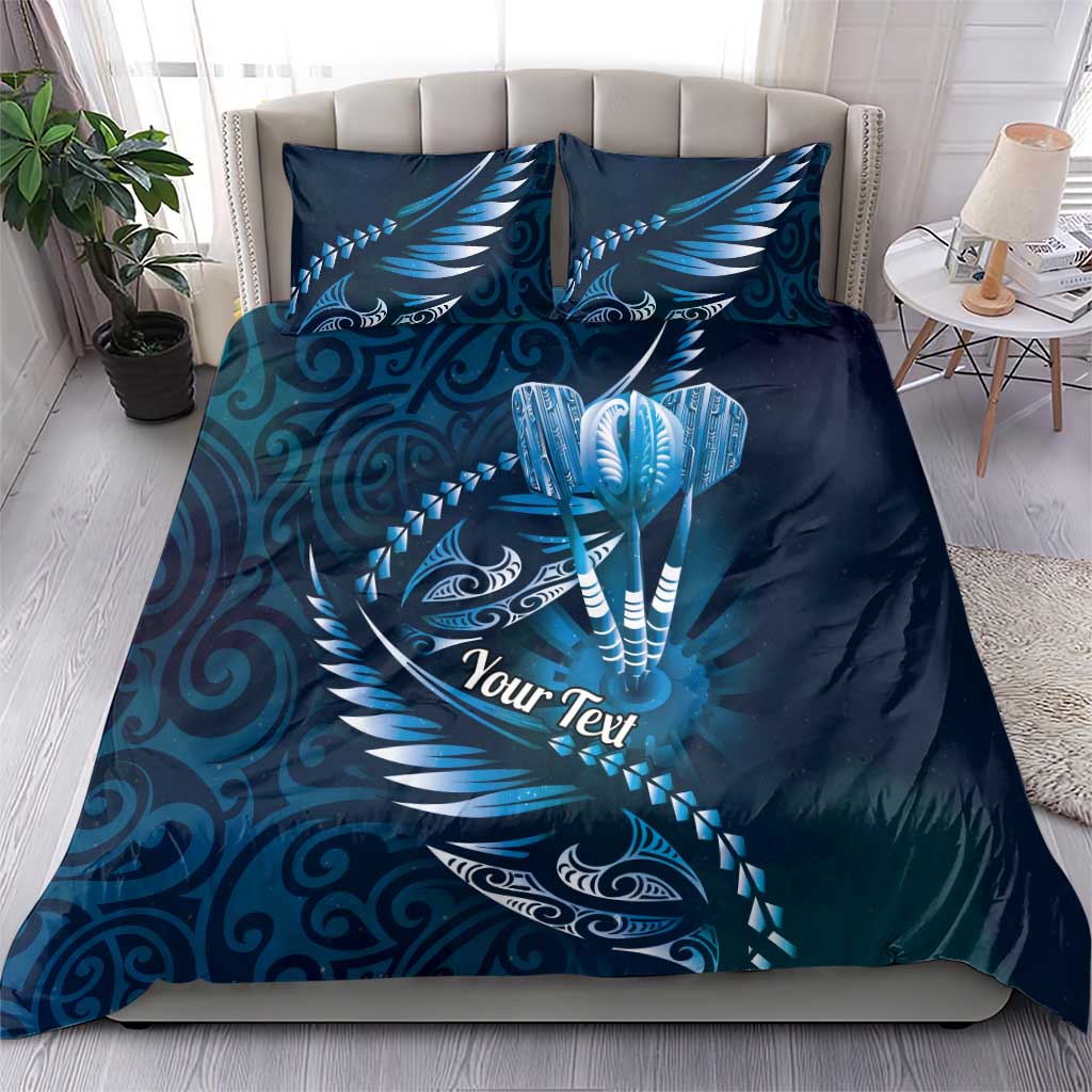 Personalised All Blue New Zealand Darts Bedding Set Aoteroa Fern Maori Galaxy Style