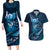 Personalised All Blue New Zealand Darts Couples Matching Long Sleeve Bodycon Dress and Hawaiian Shirt Aoteroa Fern Maori Galaxy Style
