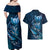 Personalised All Blue New Zealand Darts Couples Matching Off Shoulder Maxi Dress and Hawaiian Shirt Aoteroa Fern Maori Galaxy Style