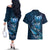 Personalised All Blue New Zealand Darts Couples Matching Off The Shoulder Long Sleeve Dress and Hawaiian Shirt Aoteroa Fern Maori Galaxy Style