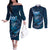 Personalised All Blue New Zealand Darts Couples Matching Off The Shoulder Long Sleeve Dress and Long Sleeve Button Shirt Aoteroa Fern Maori Galaxy Style