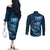 Personalised All Blue New Zealand Darts Couples Matching Off The Shoulder Long Sleeve Dress and Long Sleeve Button Shirt Aoteroa Fern Maori Galaxy Style