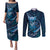 Personalised All Blue New Zealand Darts Couples Matching Puletasi and Long Sleeve Button Shirt Aoteroa Fern Maori Galaxy Style