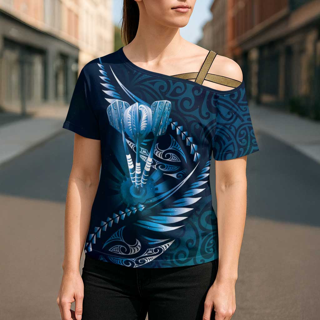 Personalised All Blue New Zealand Darts Cross Shoulder Shirt Aoteroa Fern Maori Galaxy Style - Polynesian Pride