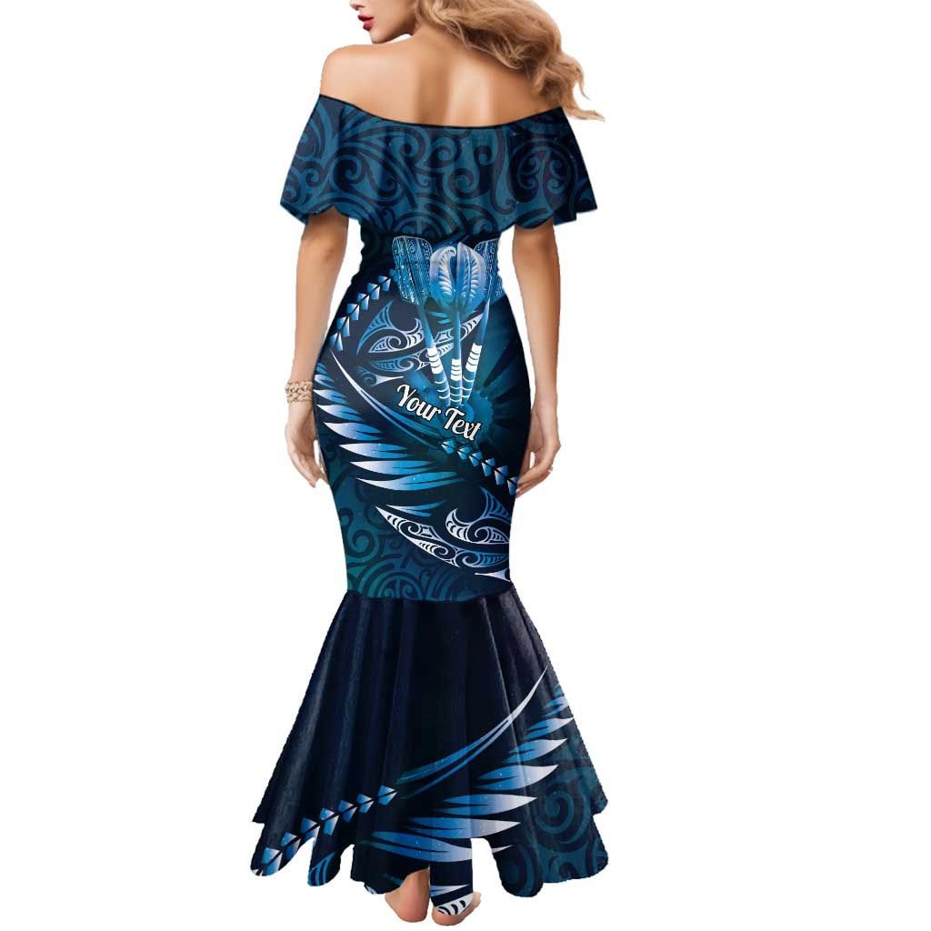Personalised All Blue New Zealand Darts Family Matching Mermaid Dress and Hawaiian Shirt Aoteroa Fern Maori Galaxy Style