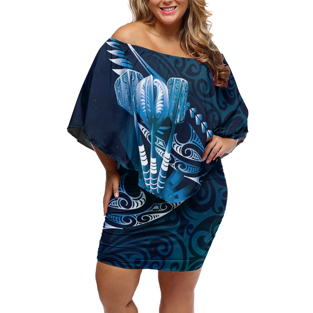 Personalised All Blue New Zealand Darts Family Matching Off Shoulder Short Dress and Hawaiian Shirt Aoteroa Fern Maori Galaxy Style