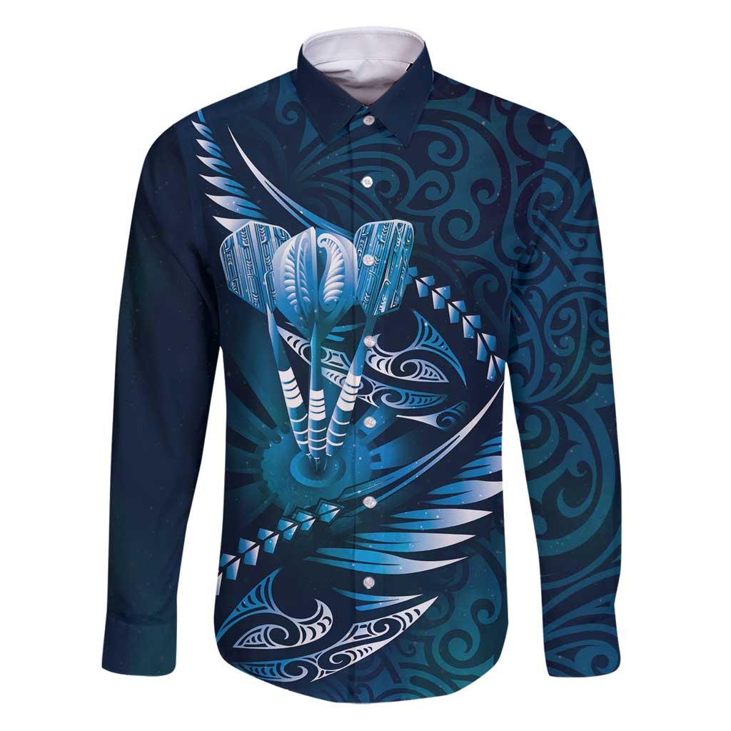 Personalised All Blue New Zealand Darts Family Matching Puletasi and Hawaiian Shirt Aoteroa Fern Maori Galaxy Style