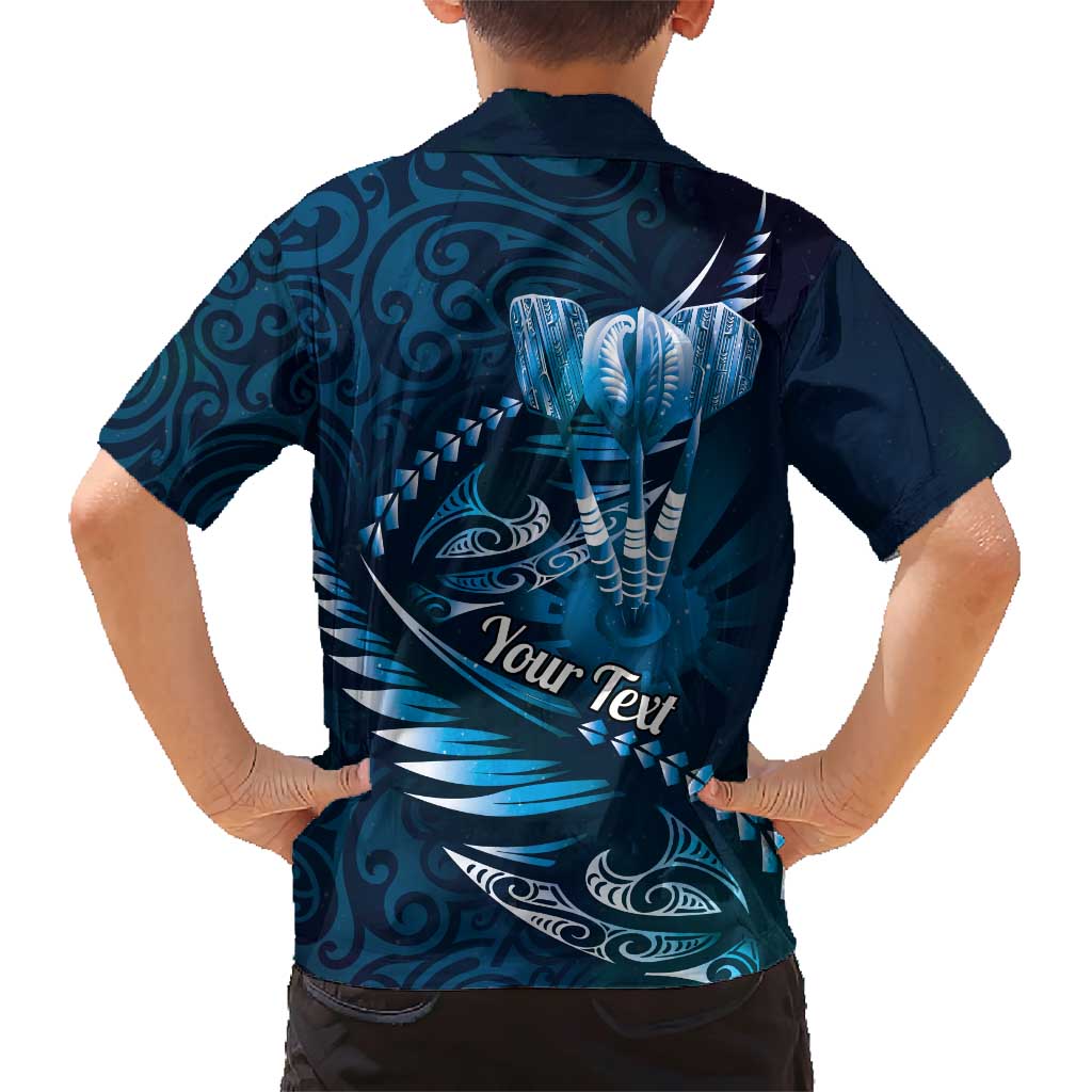 Personalised All Blue New Zealand Darts Family Matching Short Sleeve Bodycon Dress and Hawaiian Shirt Aoteroa Fern Maori Galaxy Style