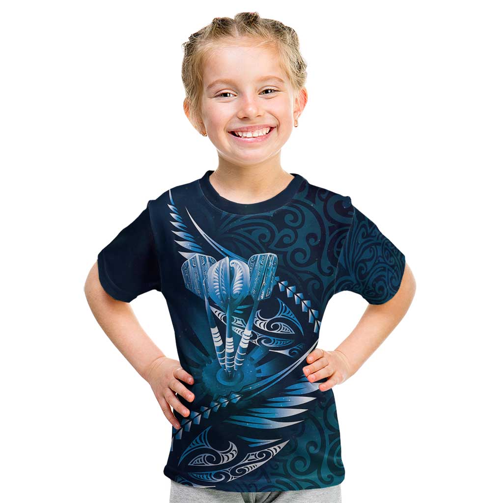 Personalised All Blue New Zealand Darts Kid T Shirt Aoteroa Fern Maori Galaxy Style