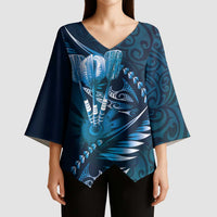 Personalised All Blue New Zealand Darts Kimono Sleeve Blouse Aoteroa Fern Maori Galaxy Style - Polynesian Pride