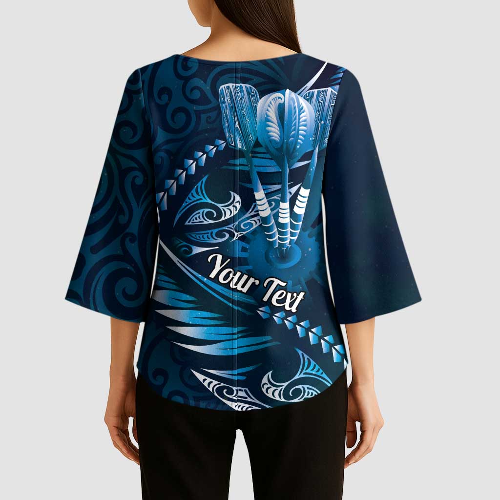 Personalised All Blue New Zealand Darts Kimono Sleeve Blouse Aoteroa Fern Maori Galaxy Style - Polynesian Pride