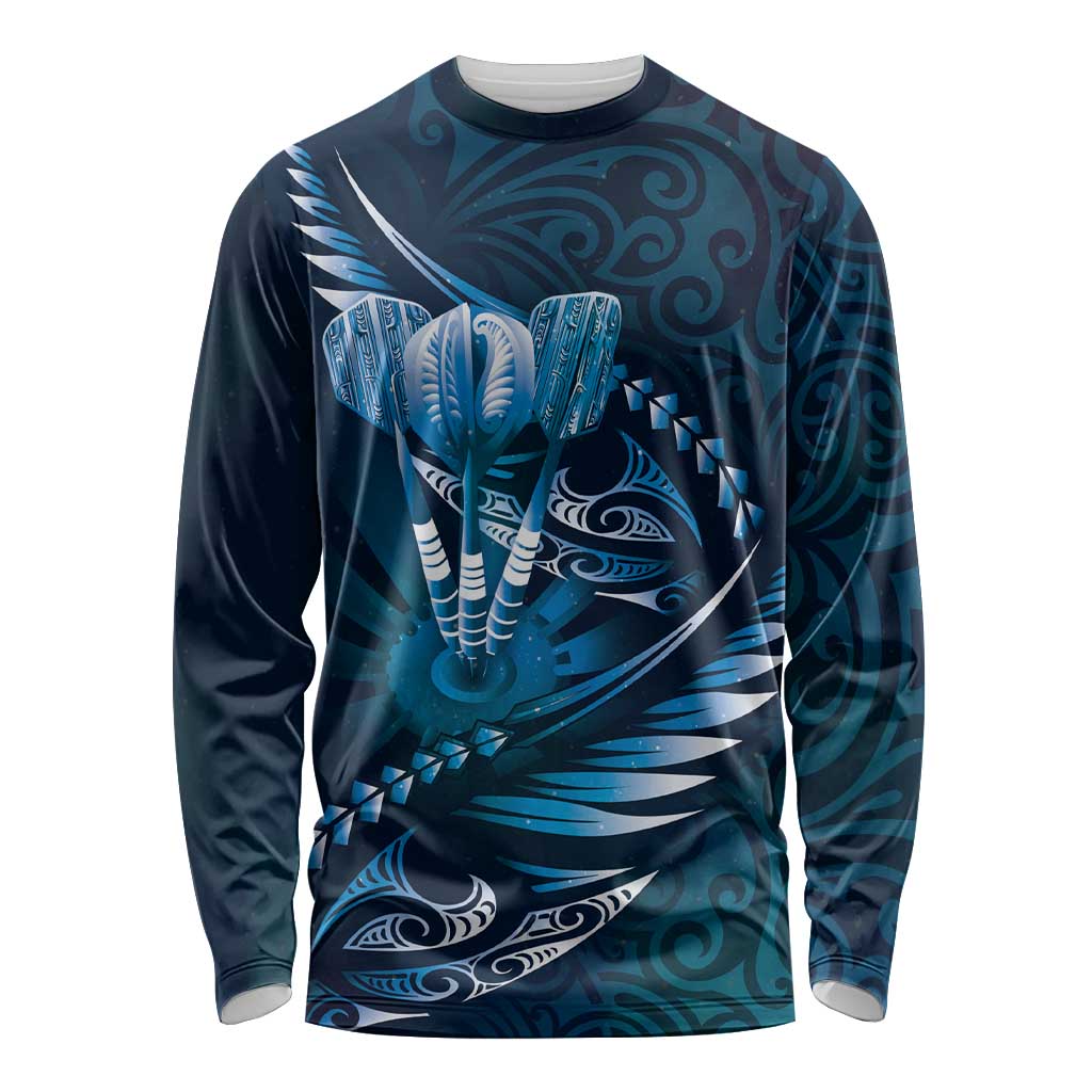 Personalised All Blue New Zealand Darts Long Sleeve Shirt Aoteroa Fern Maori Galaxy Style