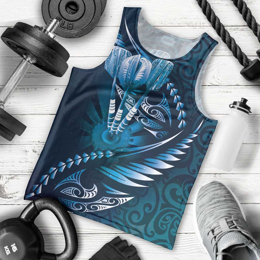 Personalised All Blue New Zealand Darts Men Tank Top Aoteroa Fern Maori Galaxy Style