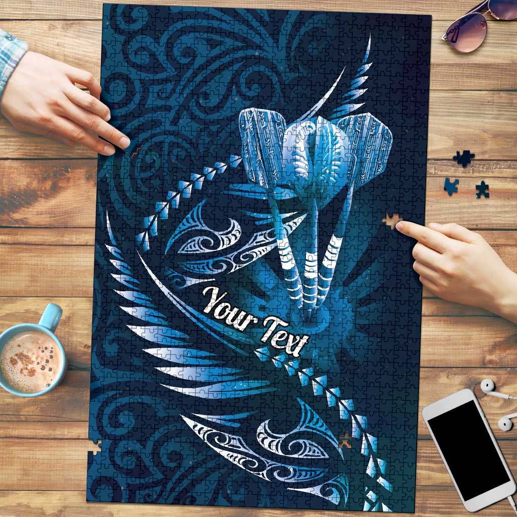 Personalised All Blue New Zealand Darts Puzzle Aoteroa Fern Maori Galaxy Style - Polynesian Pride
