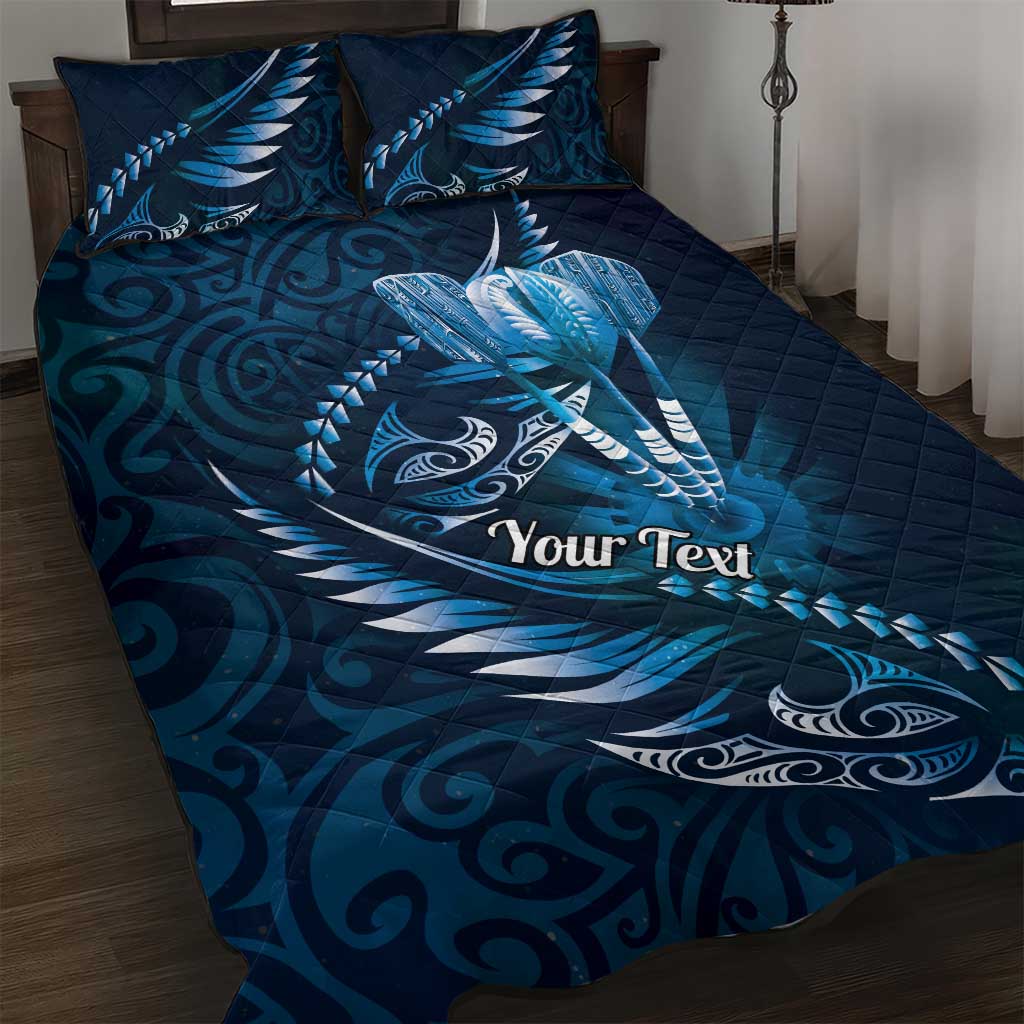 Personalised All Blue New Zealand Darts Quilt Bed Set Aoteroa Fern Maori Galaxy Style