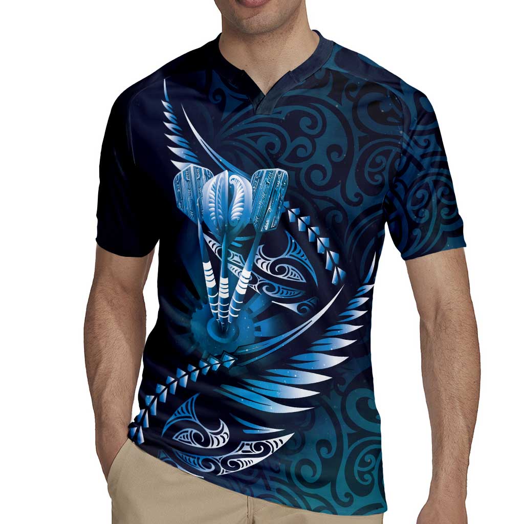 Personalised All Blue New Zealand Darts Rugby Jersey Aoteroa Fern Maori Galaxy Style