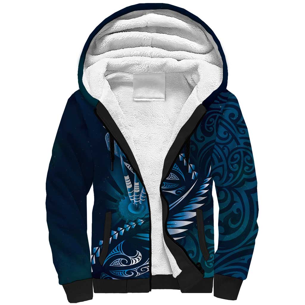 Personalised All Blue New Zealand Darts Sherpa Hoodie Aoteroa Fern Maori Galaxy Style
