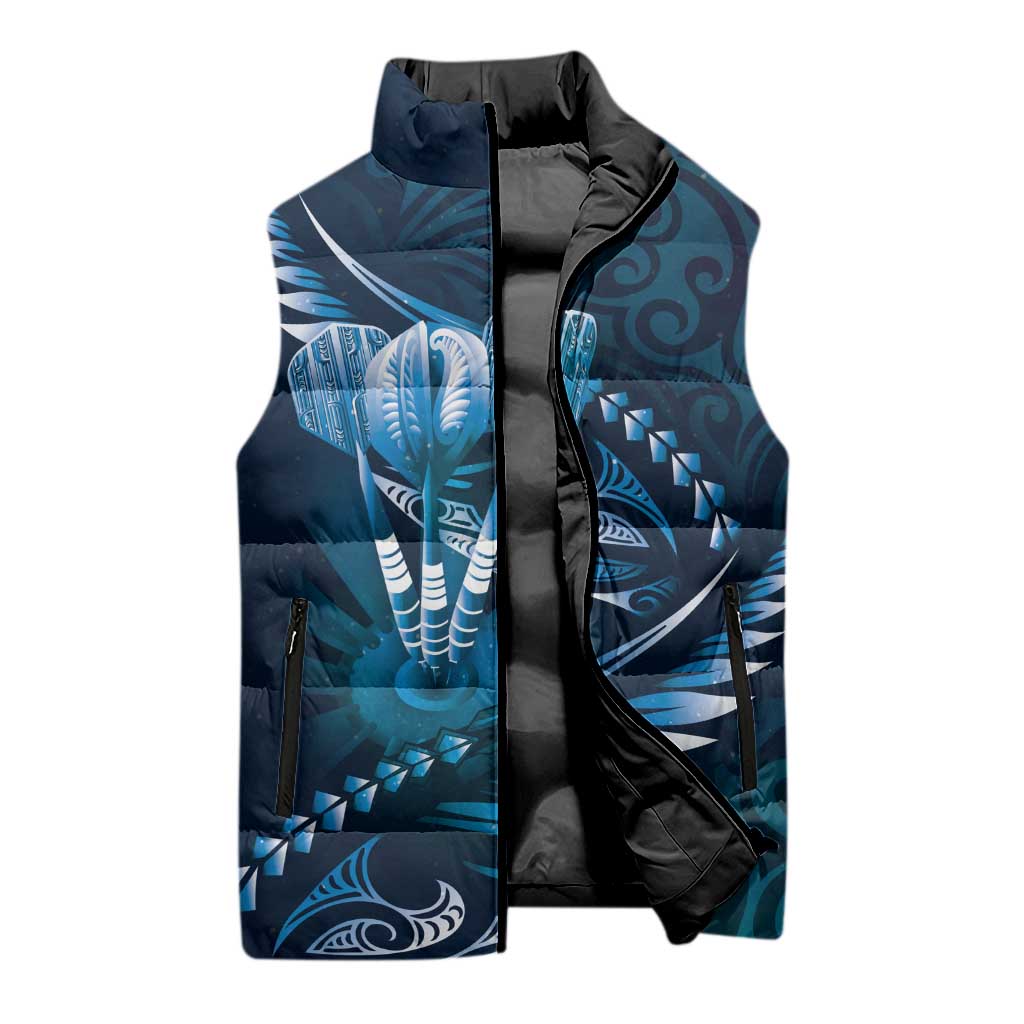 Personalised All Blue New Zealand Darts Sleeveless Puffer Jacket Aoteroa Fern Maori Galaxy Style - Polynesian Pride