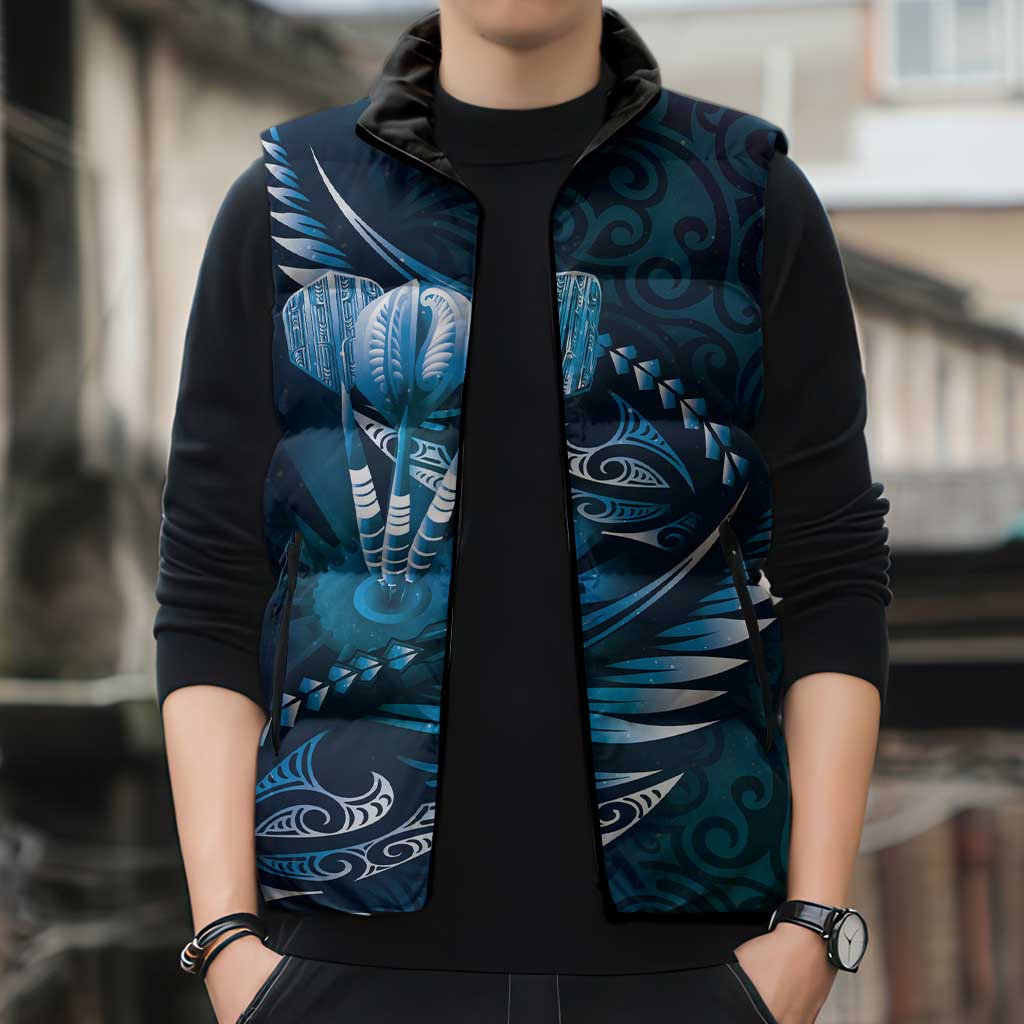 Personalised All Blue New Zealand Darts Sleeveless Puffer Jacket Aoteroa Fern Maori Galaxy Style - Polynesian Pride