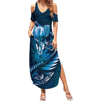 Personalised All Blue New Zealand Darts Summer Maxi Dress Aoteroa Fern Maori Galaxy Style