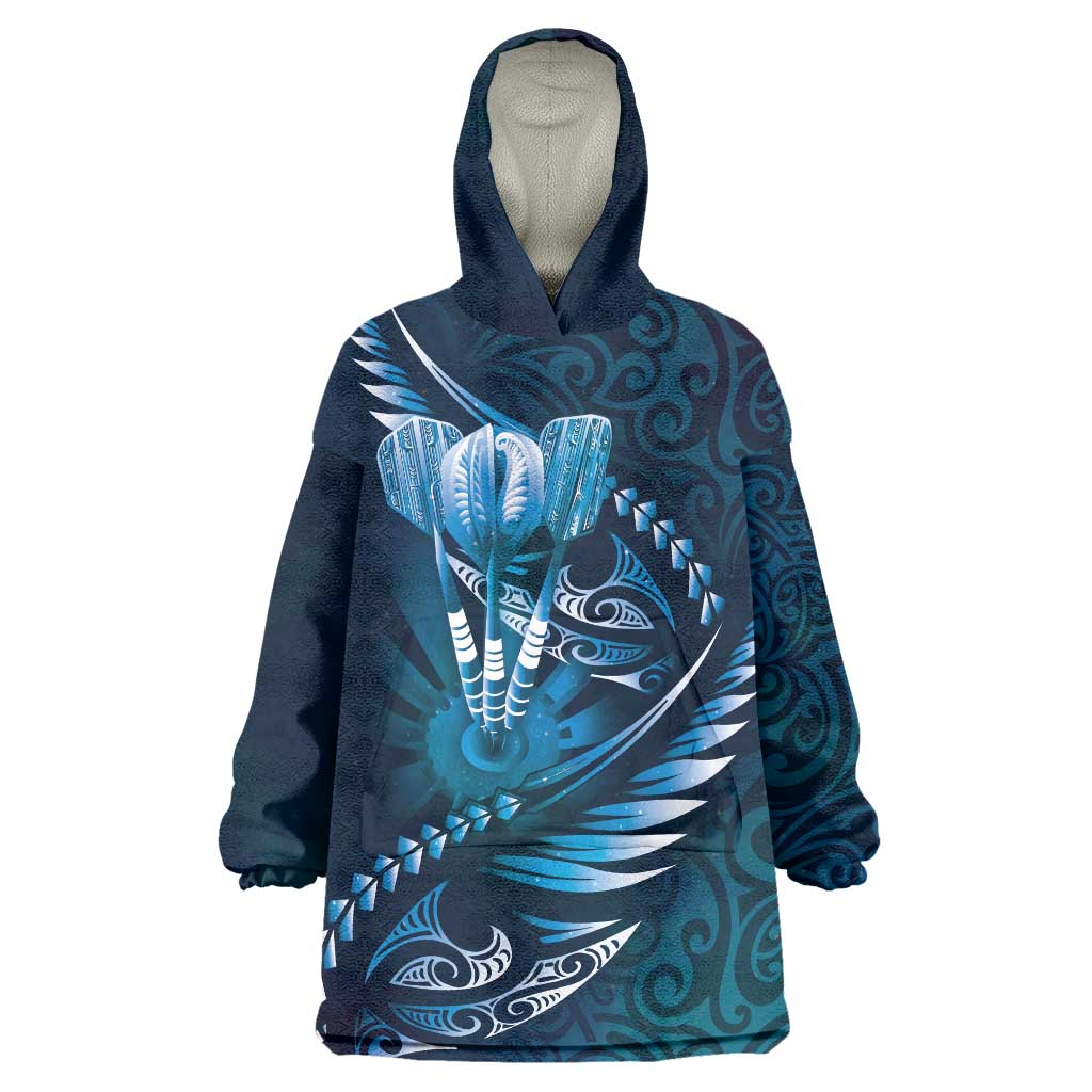 Personalised All Blue New Zealand Darts Wearable Blanket Hoodie Aoteroa Fern Maori Galaxy Style