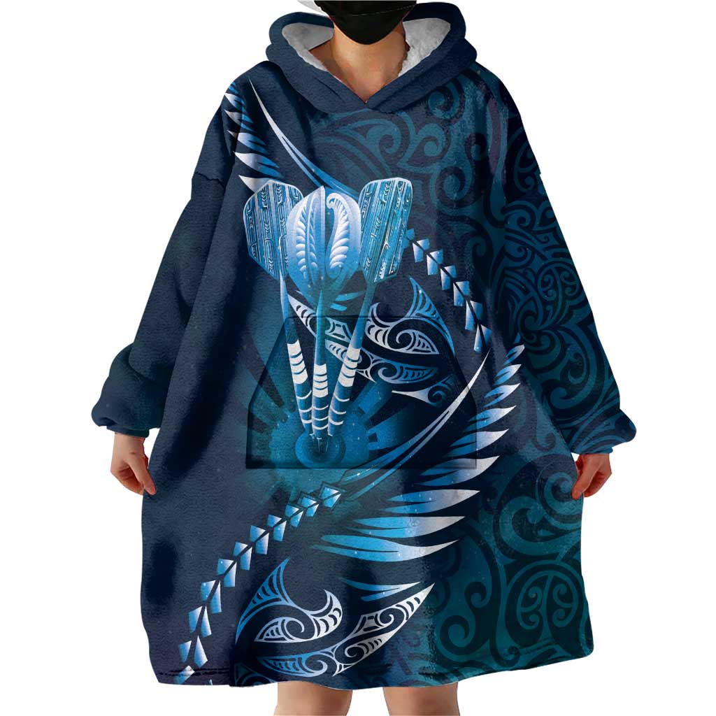 Personalised All Blue New Zealand Darts Wearable Blanket Hoodie Aoteroa Fern Maori Galaxy Style