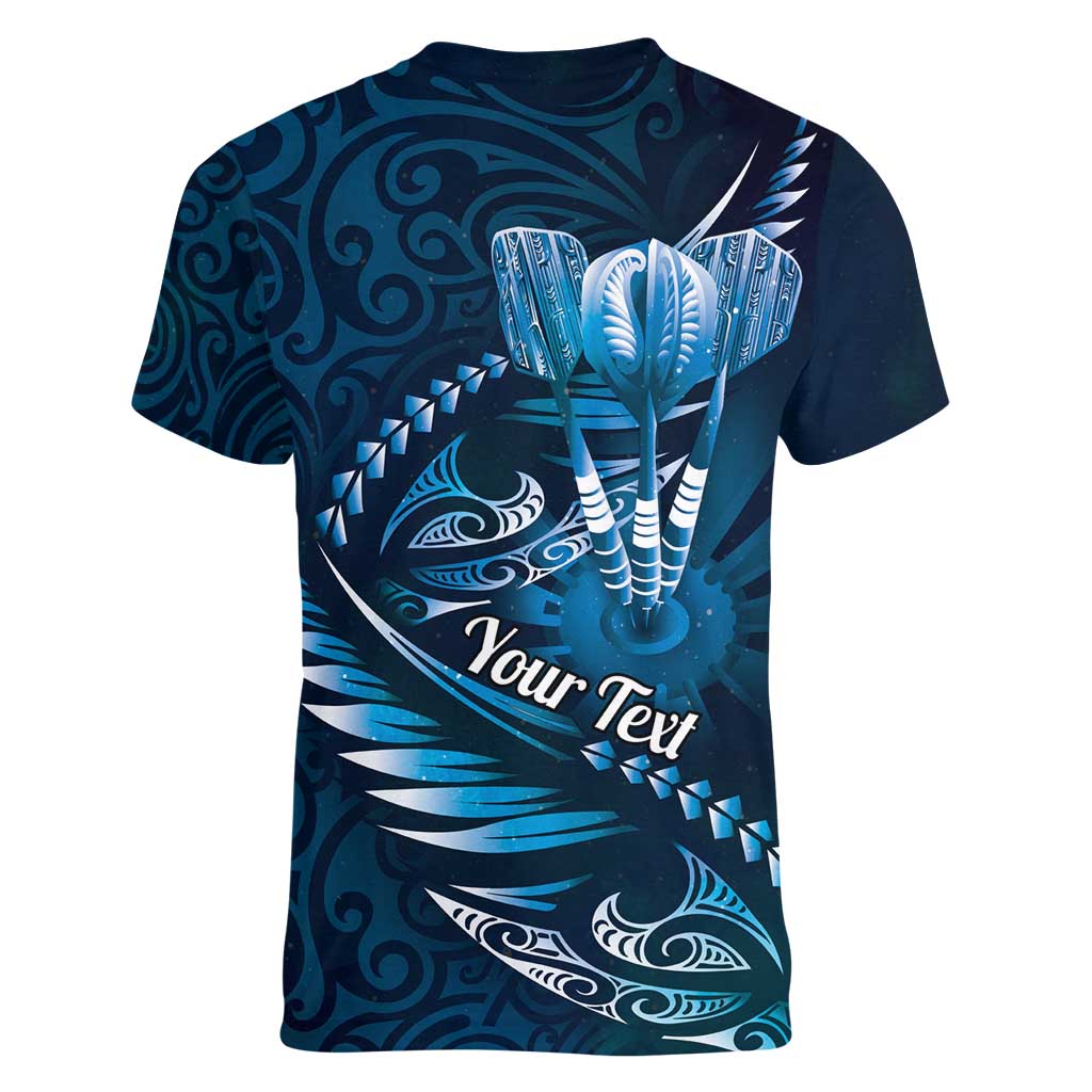 Personalised All Blue New Zealand Darts Women V-Neck T-Shirt Aoteroa Fern Maori Galaxy Style