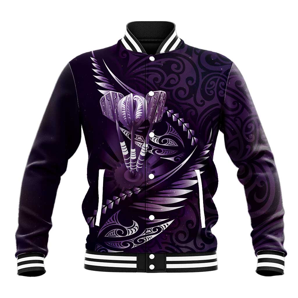 Personalised All Purple New Zealand Darts Baseball Jacket Aoteroa Fern Maori Galaxy Style