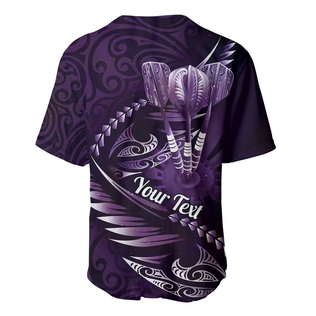 Personalised All Purple New Zealand Darts Baseball Jersey Aoteroa Fern Maori Galaxy Style