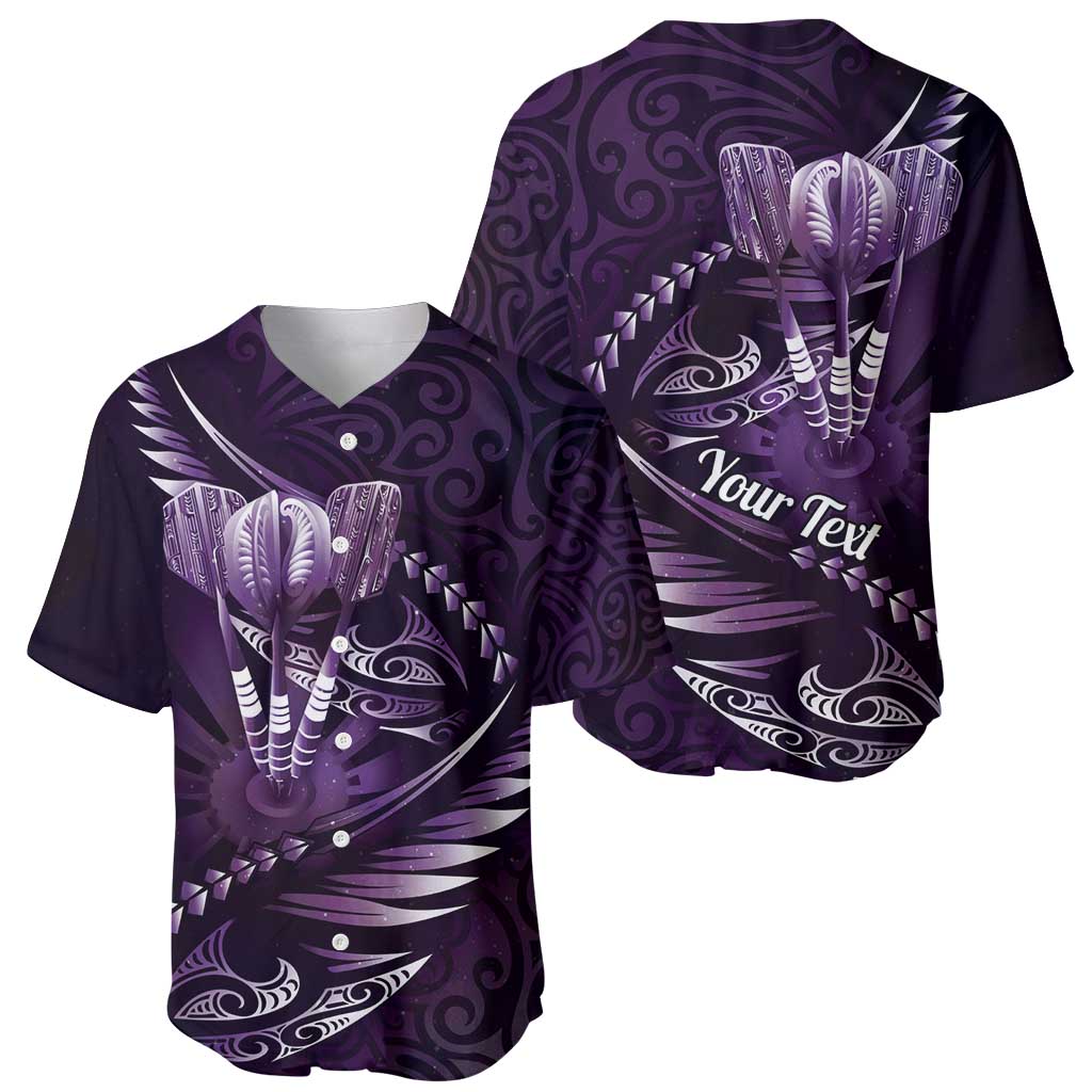 Personalised All Purple New Zealand Darts Baseball Jersey Aoteroa Fern Maori Galaxy Style