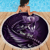 Personalised All Purple New Zealand Darts Beach Blanket Aoteroa Fern Maori Galaxy Style