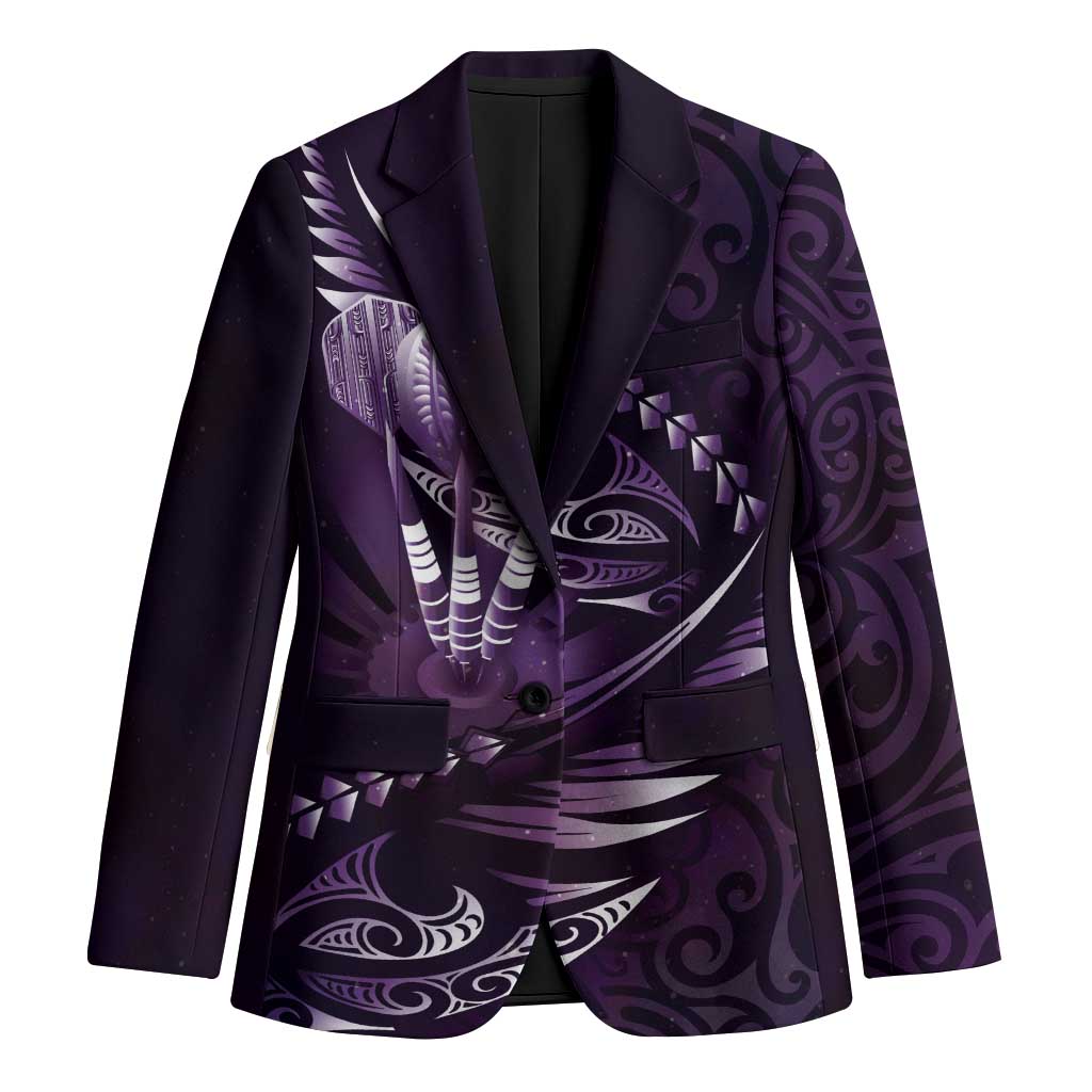Personalised All Purple New Zealand Darts Blazer Aoteroa Fern Maori Galaxy Style - Polynesian Pride