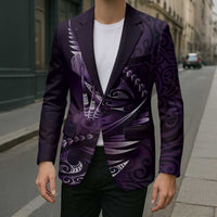 Personalised All Purple New Zealand Darts Blazer Aoteroa Fern Maori Galaxy Style - Polynesian Pride