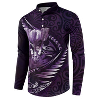 Personalised All Purple New Zealand Darts Button Sweatshirt Aoteroa Fern Maori Galaxy Style