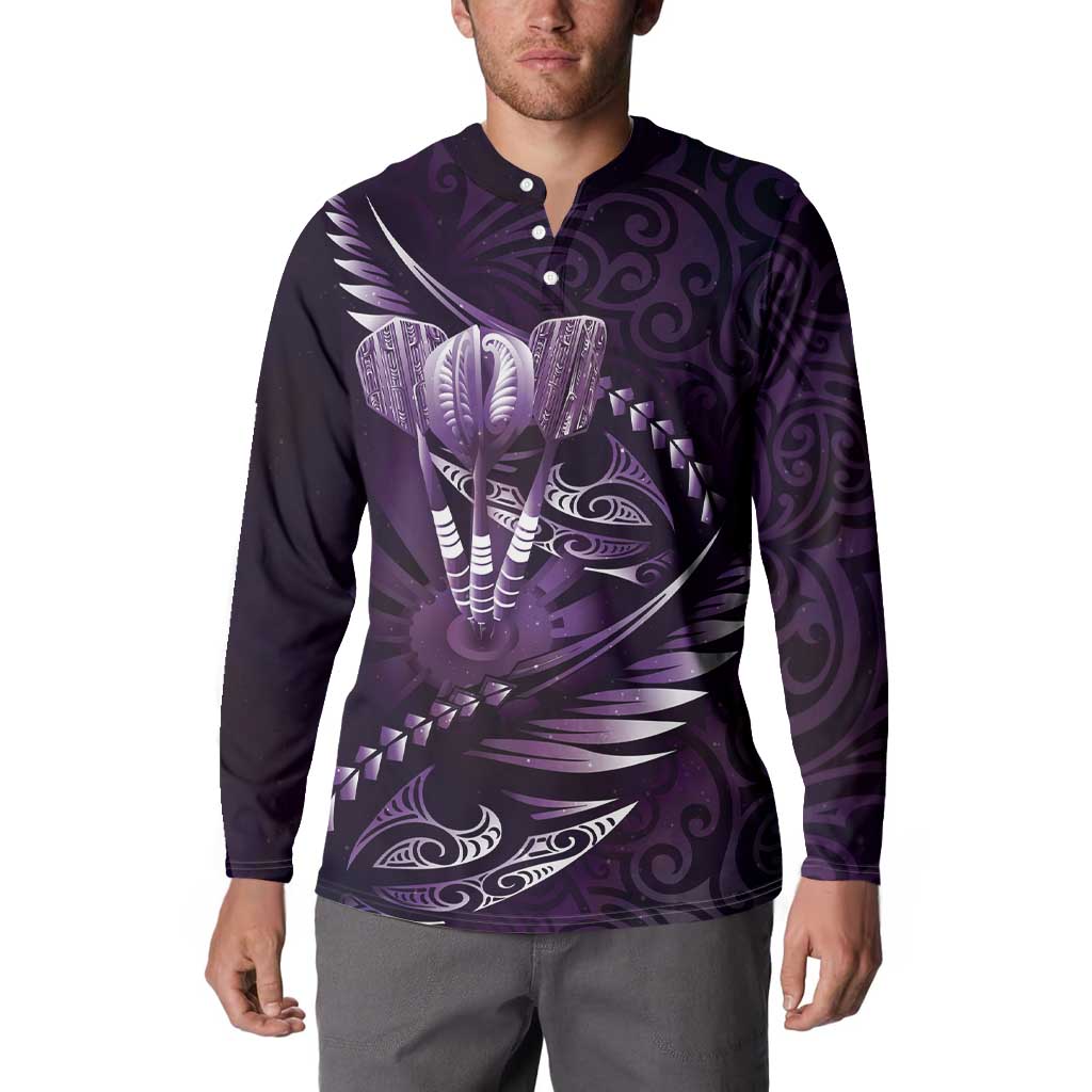 Personalised All Purple New Zealand Darts Button Sweatshirt Aoteroa Fern Maori Galaxy Style