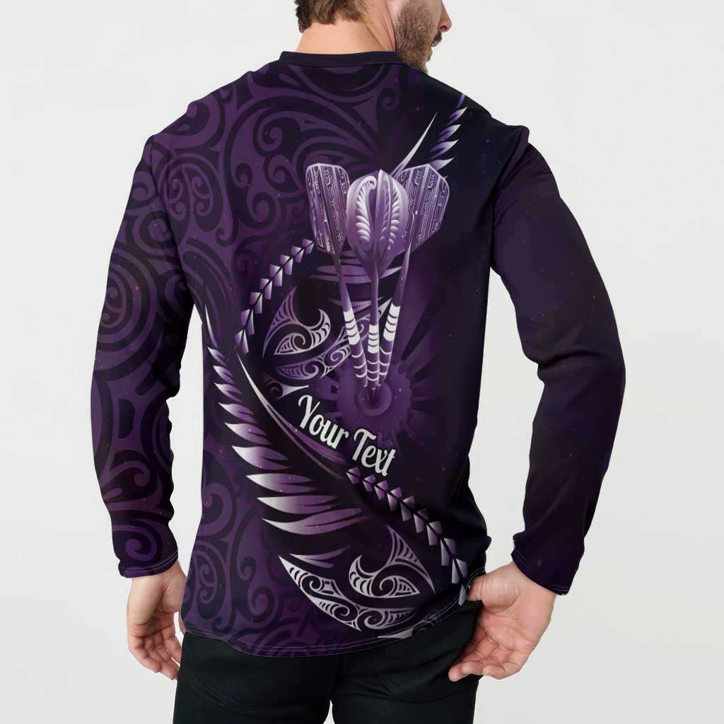 Personalised All Purple New Zealand Darts Button Sweatshirt Aoteroa Fern Maori Galaxy Style