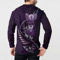 Personalised All Purple New Zealand Darts Button Sweatshirt Aoteroa Fern Maori Galaxy Style
