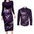 Personalised All Purple New Zealand Darts Couples Matching Long Sleeve Bodycon Dress and Long Sleeve Button Shirt Aoteroa Fern Maori Galaxy Style