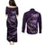 Personalised All Purple New Zealand Darts Couples Matching Puletasi and Long Sleeve Button Shirt Aoteroa Fern Maori Galaxy Style