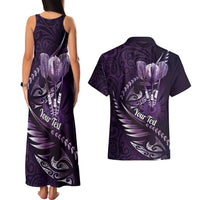 Personalised All Purple New Zealand Darts Couples Matching Tank Maxi Dress and Hawaiian Shirt Aoteroa Fern Maori Galaxy Style